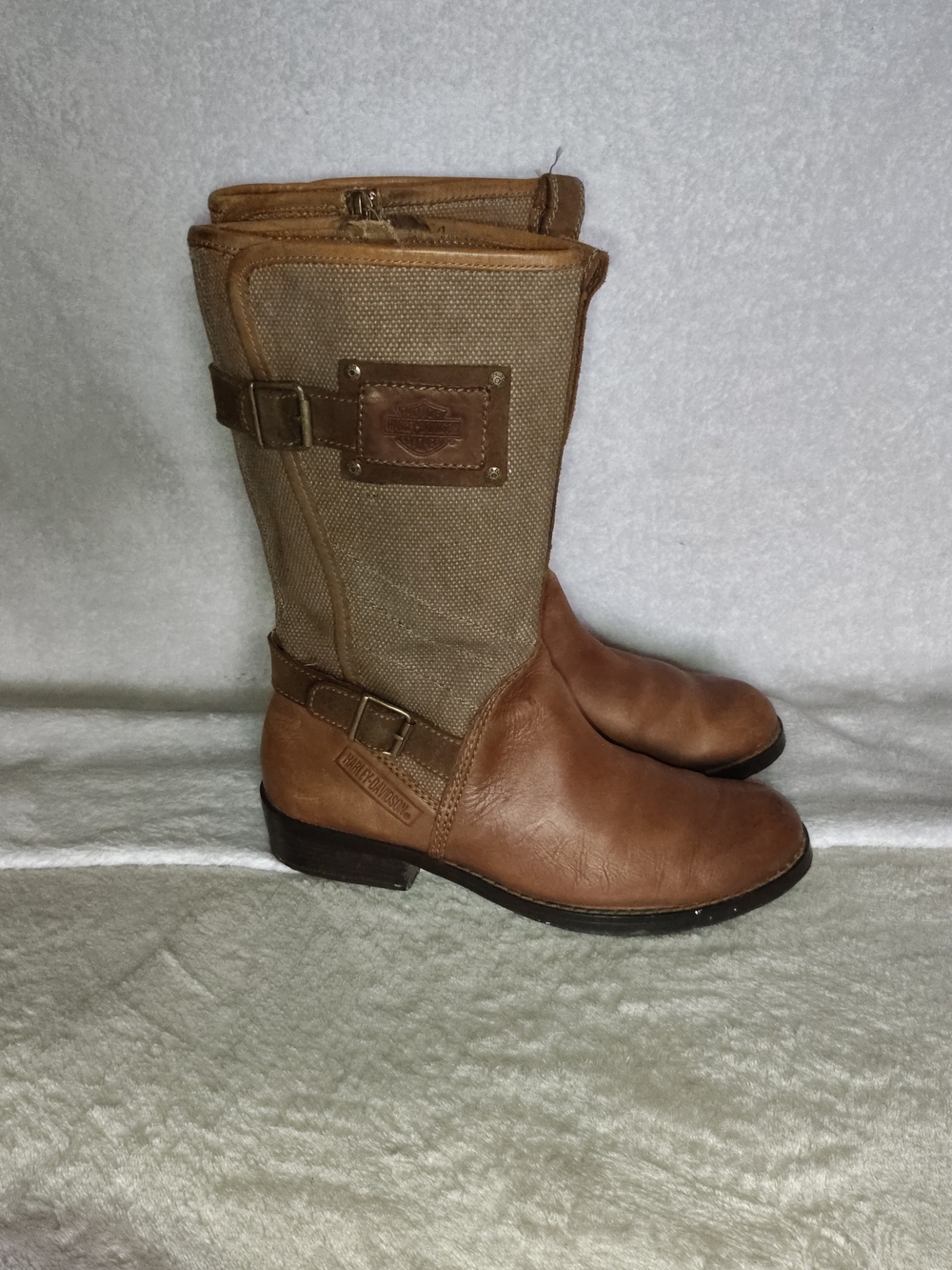 Harley-Davidson Women's Brown Leather & Canvas Mid-Calf Boots